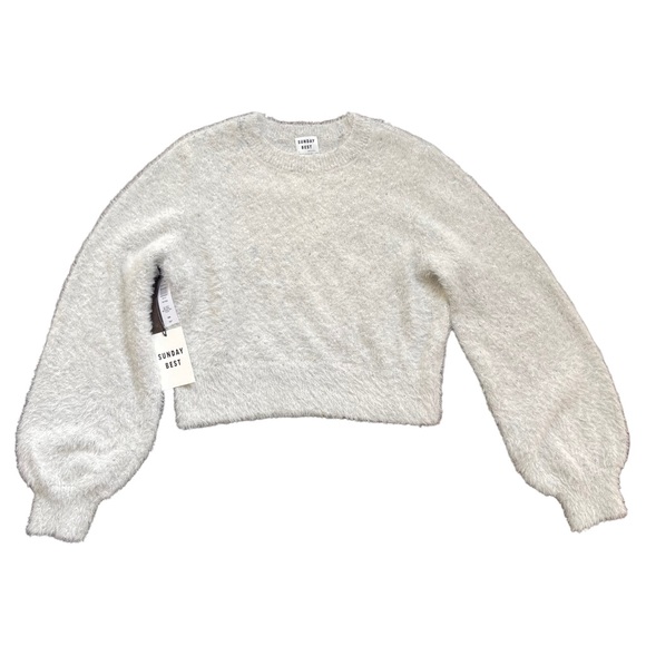 ❌SOLD❌Sunday Best Kitten Sweater Cropped, fuzzy sweater ice grey melange crew - Picture 4 of 13